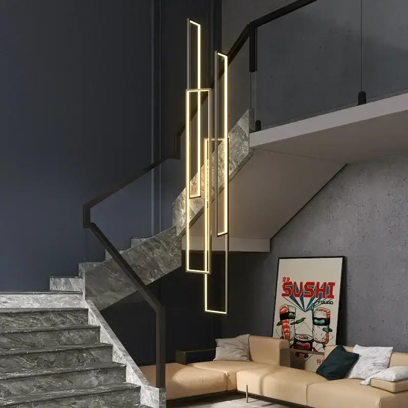 DecorBites™ LED Rectangle Staircase Chandeliers Pendant Lighting Modern Living Room Decor