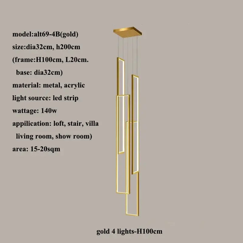 DecorBites™ LED Rectangle Staircase Chandeliers Pendant Lighting Modern Living Room Decor