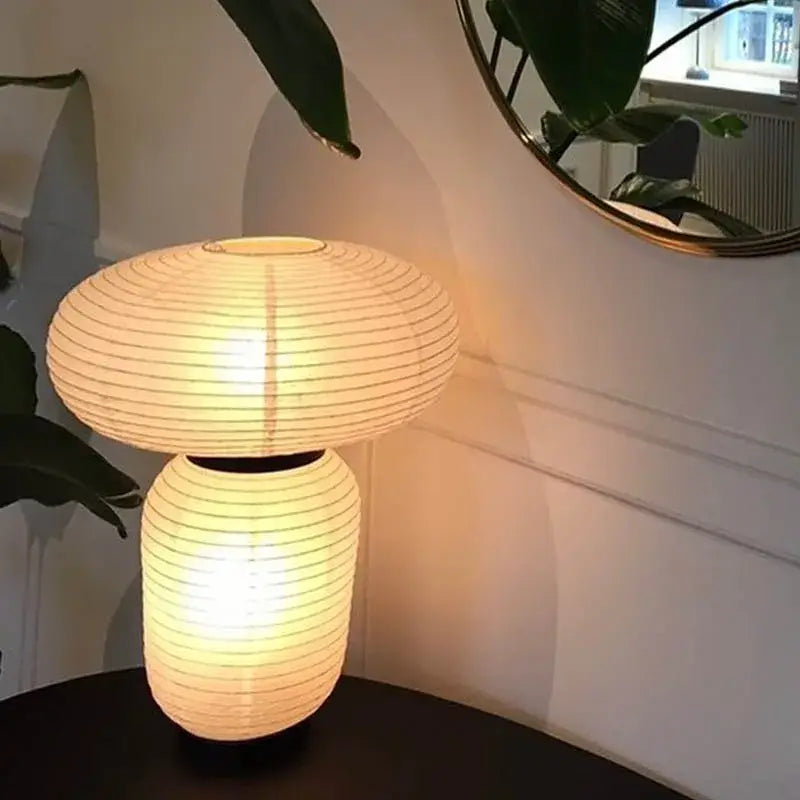 Modern mushroom ribbed paper table lamp bedroom warm light