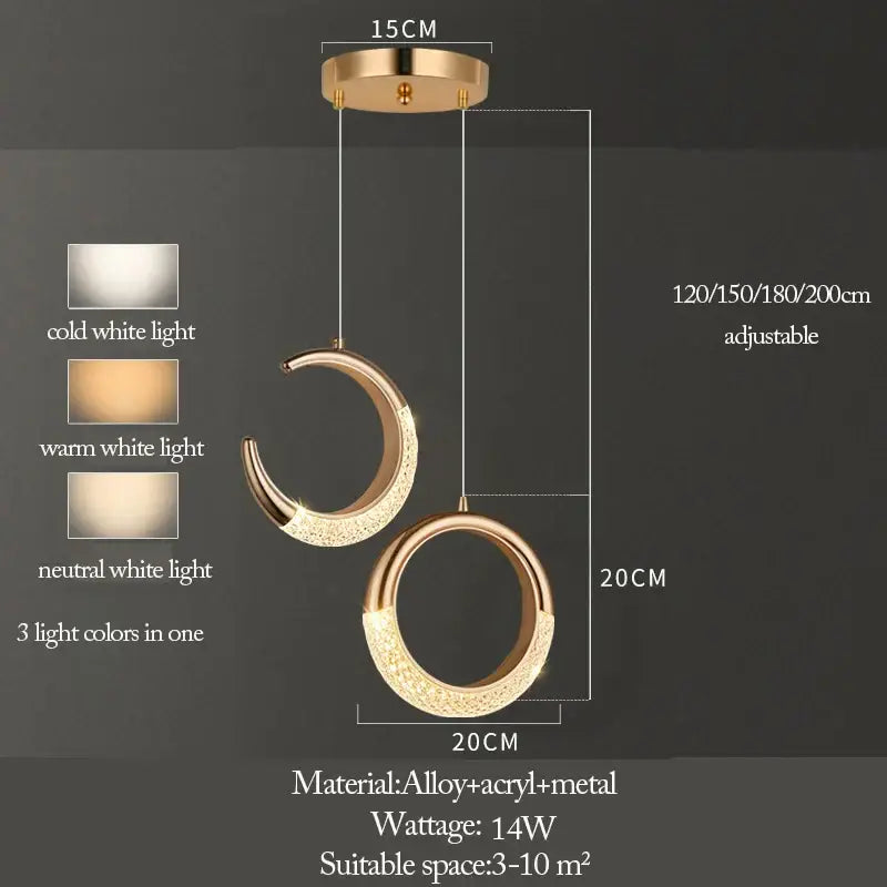 Modern gold & purple moon lamps set bedroom pendant light