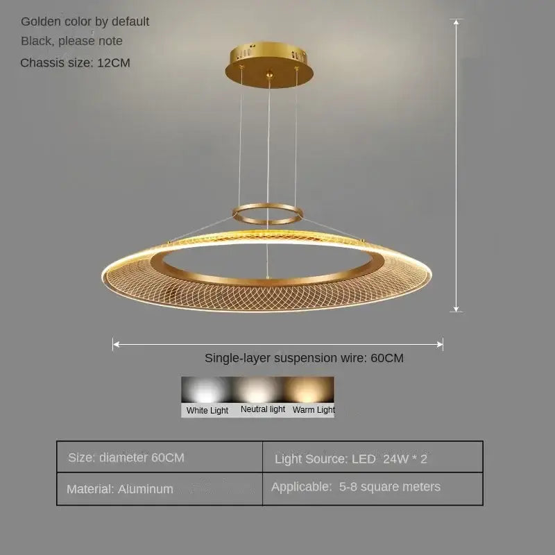 DecorBites™ LED Ring Ceiling Chandelier: Luxury Villa Pendant Light for Living & Dining Rooms