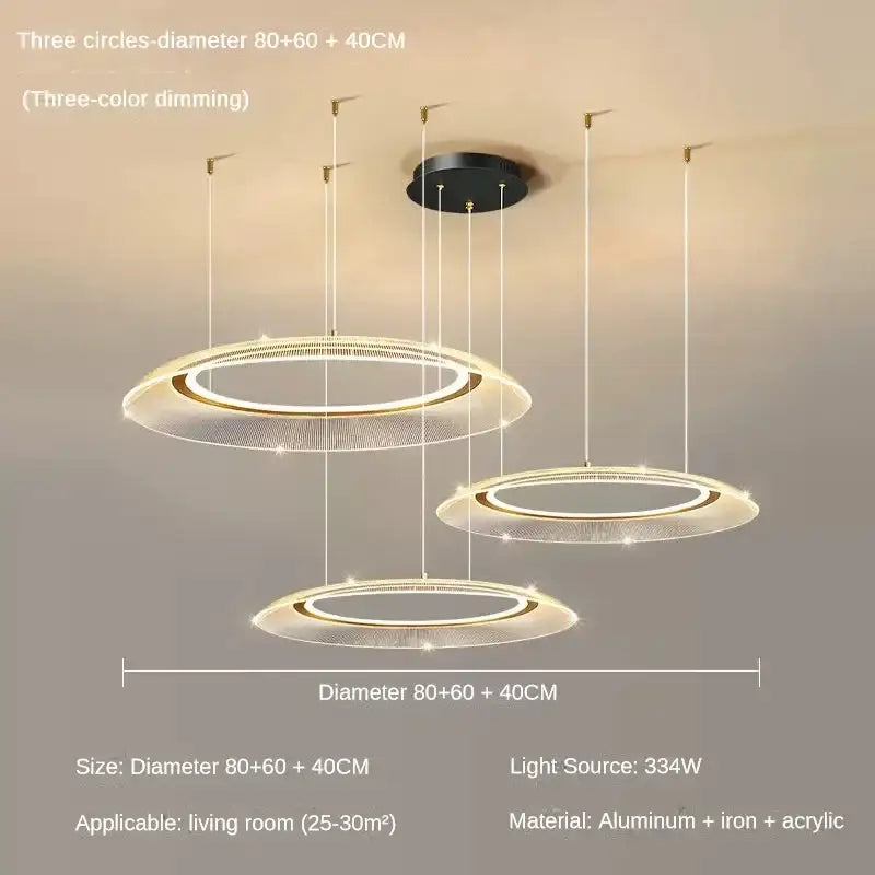 DecorBites™ LED Ring Ceiling Chandelier: Luxury Villa Pendant Light for Living & Dining Rooms