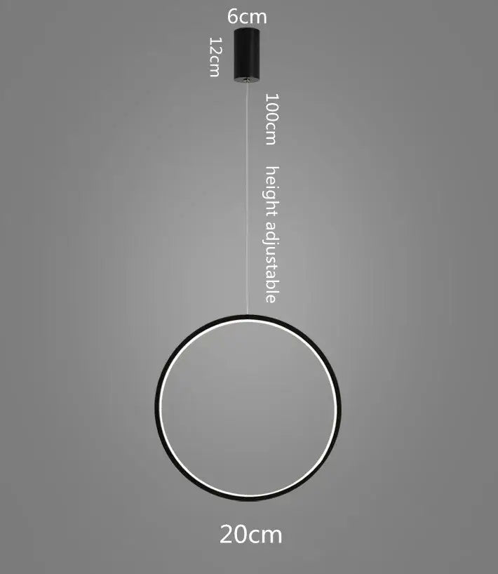 DecorBites™ LED Ring Chandelier: Minimalist Black Circle Pendant Light for Living Room Lighting