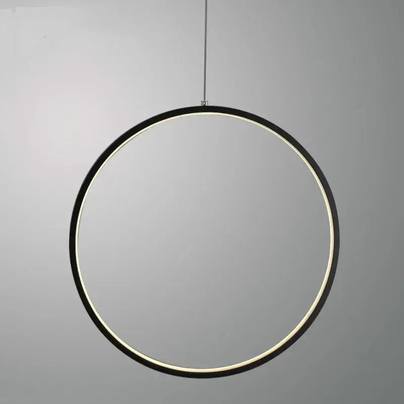 DecorBites™ LED Ring Chandelier: Minimalist Black Circle Pendant Light for Living Room Lighting