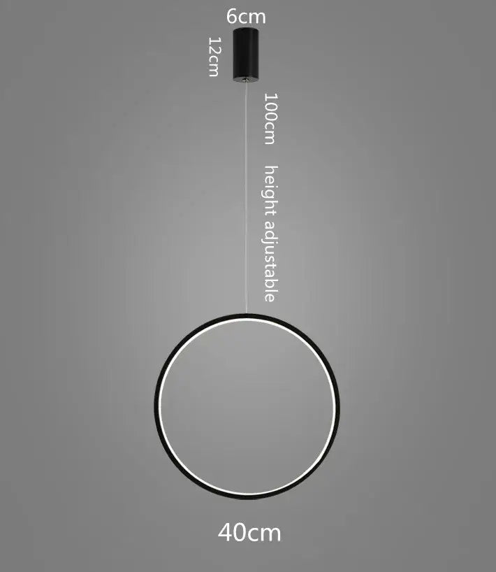 DecorBites™ LED Ring Chandelier: Minimalist Black Circle Pendant Light for Living Room Lighting