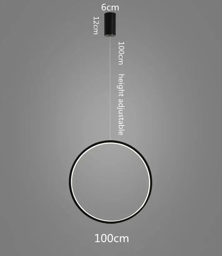 DecorBites™ LED Ring Chandelier: Minimalist Black Circle Pendant Light for Living Room Lighting
