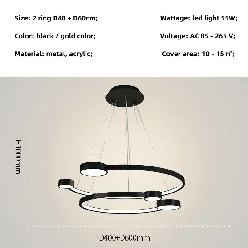 DecorBites™ LED Ring Chandelier: Modern Nordic Hanging Light for Dining, Living Room, and Lobby