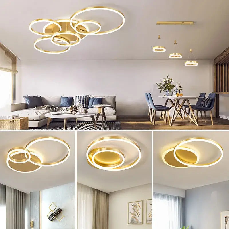 DecorBites™ LED Rings Ceiling Chandelier: Dimmable Living Room Lighting, Modern Parlor Foyer Decor