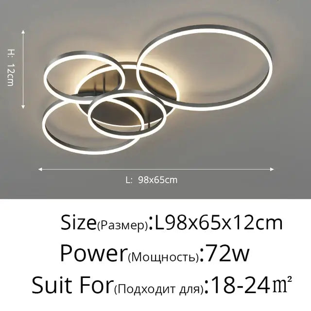 DecorBites™ LED Rings Ceiling Chandelier: Dimmable Living Room Lighting, Modern Parlor Foyer Decor