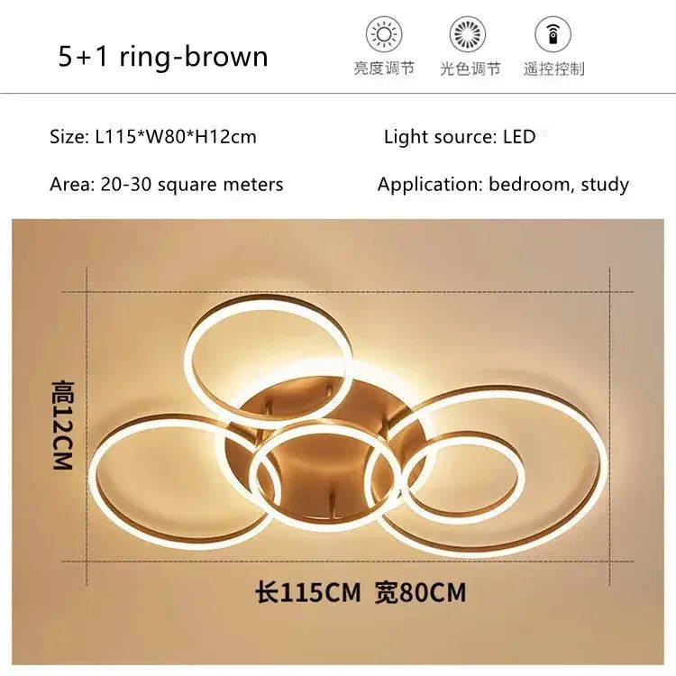 DecorBites™ LED Rings Ceiling Chandelier: Dimmable Living Room Lighting, Modern Parlor Foyer Decor
