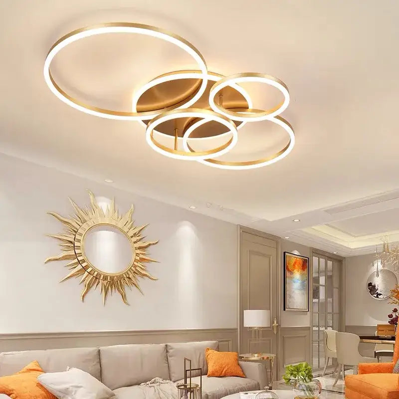 DecorBites™ LED Rings Ceiling Chandelier: Dimmable Living Room Lighting, Modern Parlor Foyer Decor