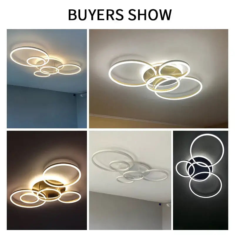 DecorBites™ LED Rings Ceiling Chandelier: Dimmable Living Room Lighting, Modern Parlor Foyer Decor