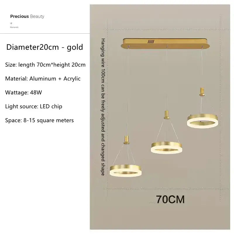 DecorBites™ LED Rings Ceiling Chandelier for Decorative Living Room, Dimmable Indoor Lamps