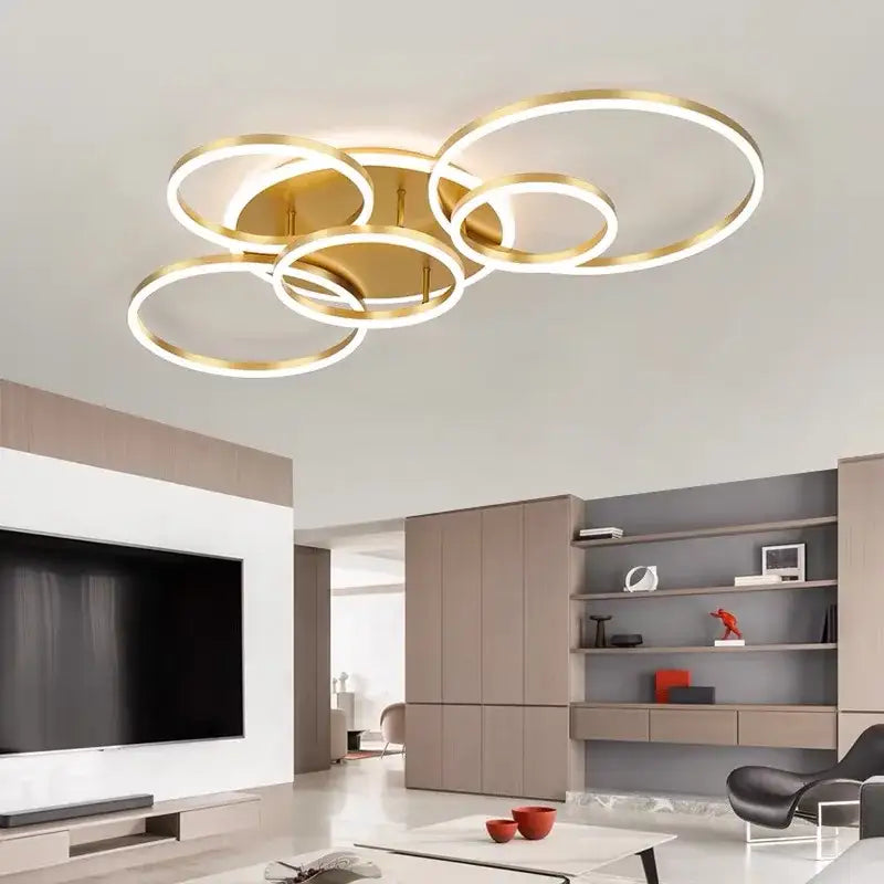DecorBites™ LED Rings Ceiling Chandelier for Decorative Living Room, Dimmable Indoor Lamps