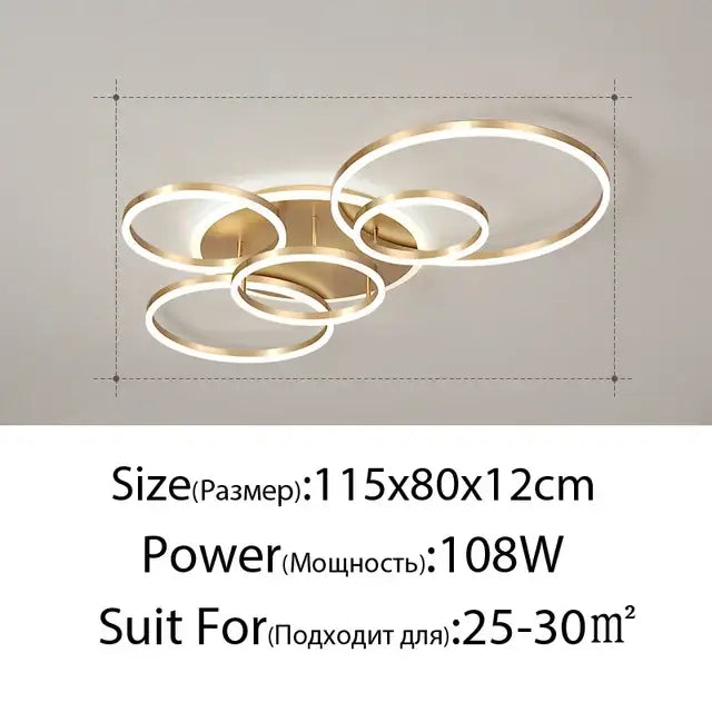 DecorBites™ LED Rings Ceiling Chandelier for Decorative Living Room, Dimmable Indoor Lamps