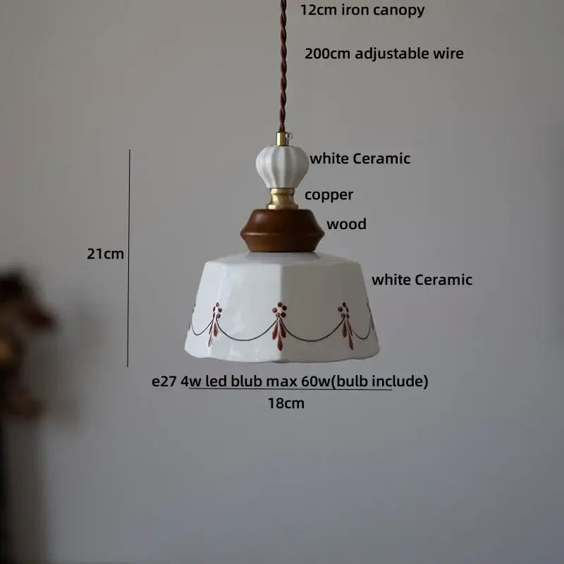 DecorBites™ LED Rose Flower Pendant Lamp Ceramic Wood Nordic Modern Hanging Light