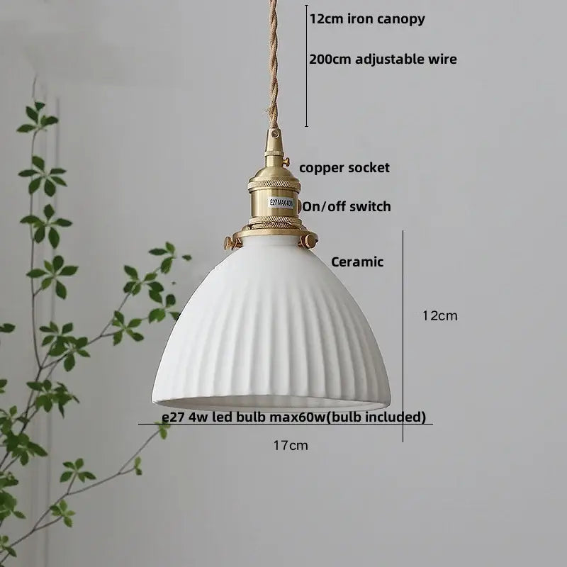 DecorBites™ LED Rose Flower Pendant Lamp Ceramic Wood Nordic Modern Hanging Light