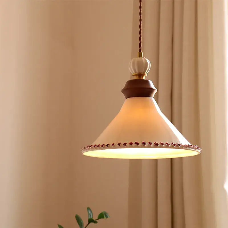 DecorBites™ LED Rose Flower Pendant Lamp Ceramic Wood Nordic Modern Hanging Light