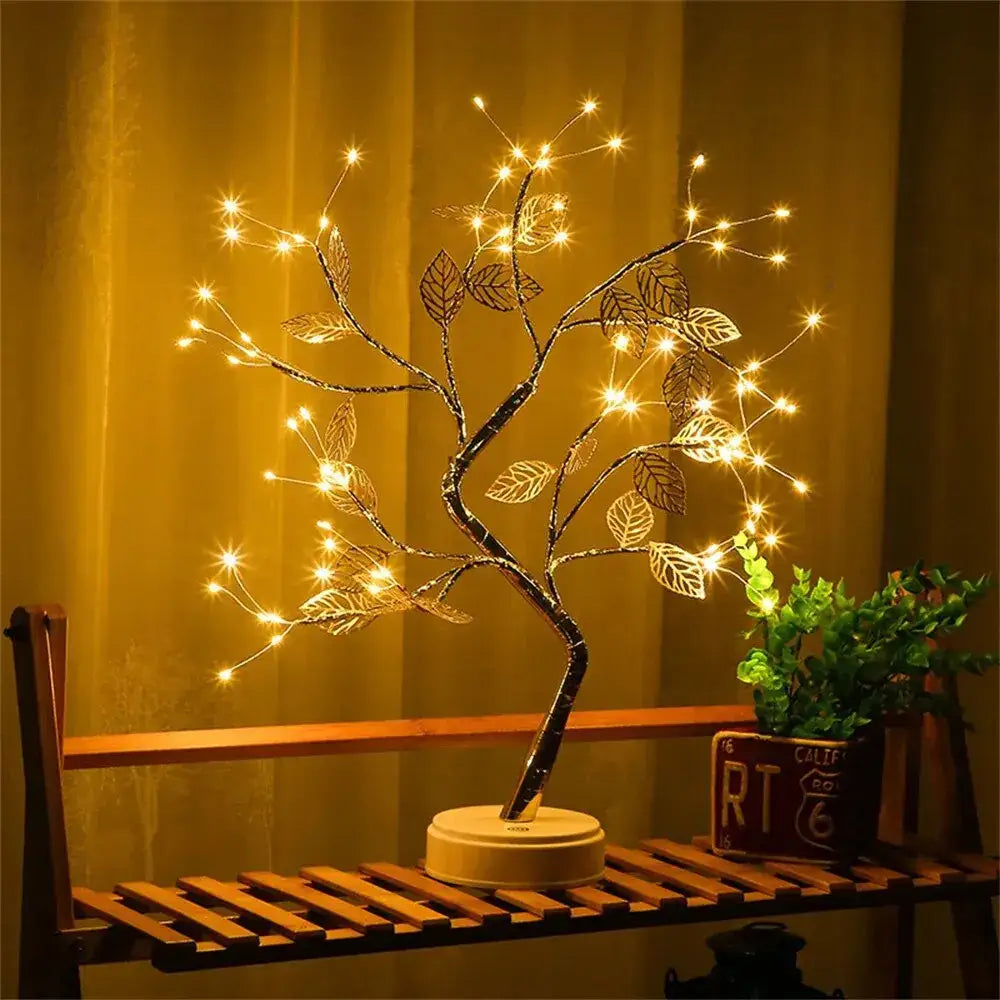 DecorBites™ LED Rose Leaf Table Lamp USB Christmas Tree Fairy Light Night Lights Home DIY Party Wedding Bedroom Decoration Mother's Day Gift
