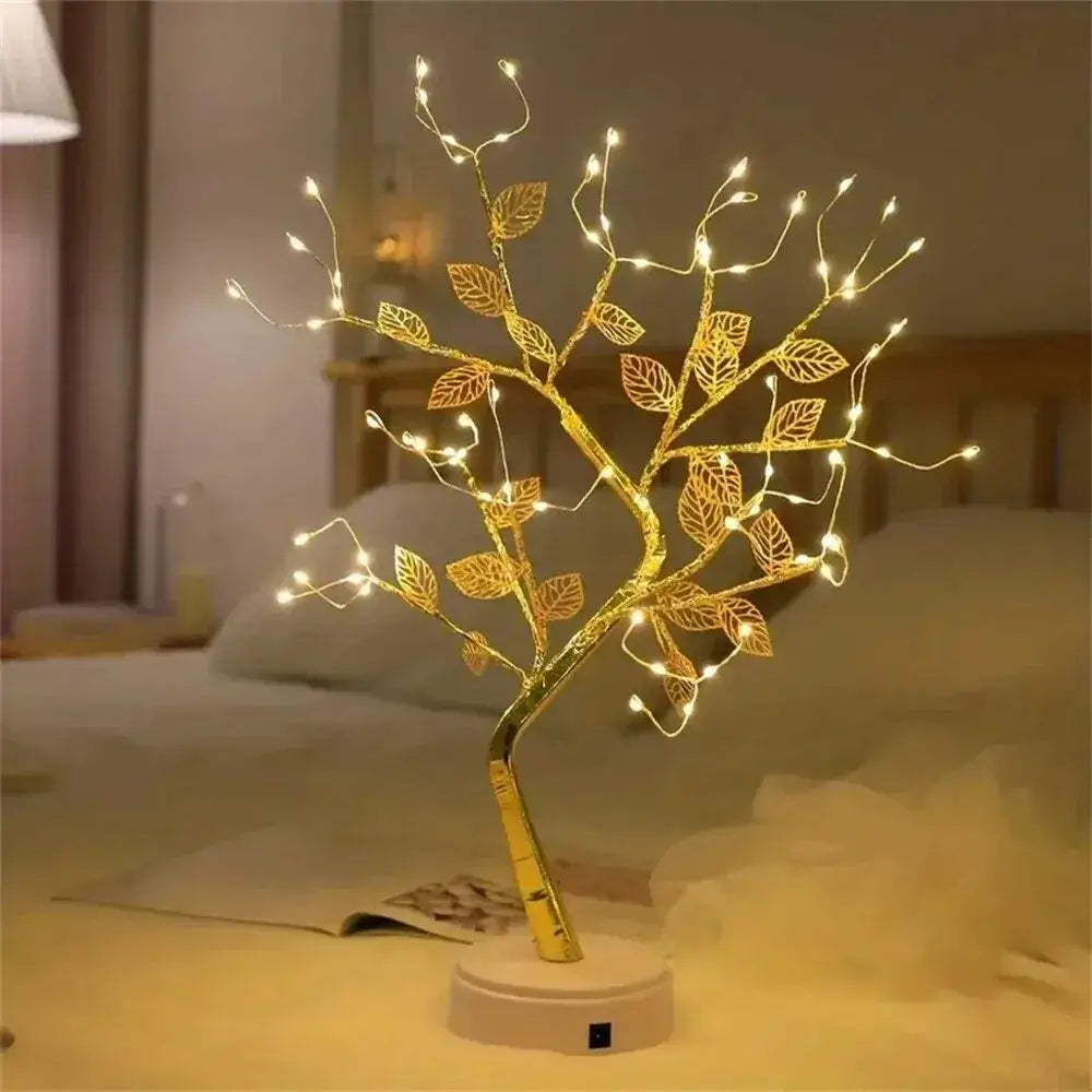 DecorBites™ LED Rose Leaf Table Lamp USB Christmas Tree Fairy Light Night Lights Home DIY Party Wedding Bedroom Decoration Mother's Day Gift