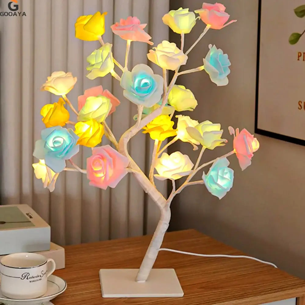 DecorBites™ LED Rose Leaf Table Lamp USB Christmas Tree Fairy Light Night Lights Home DIY Party Wedding Bedroom Decoration Mother's Day Gift