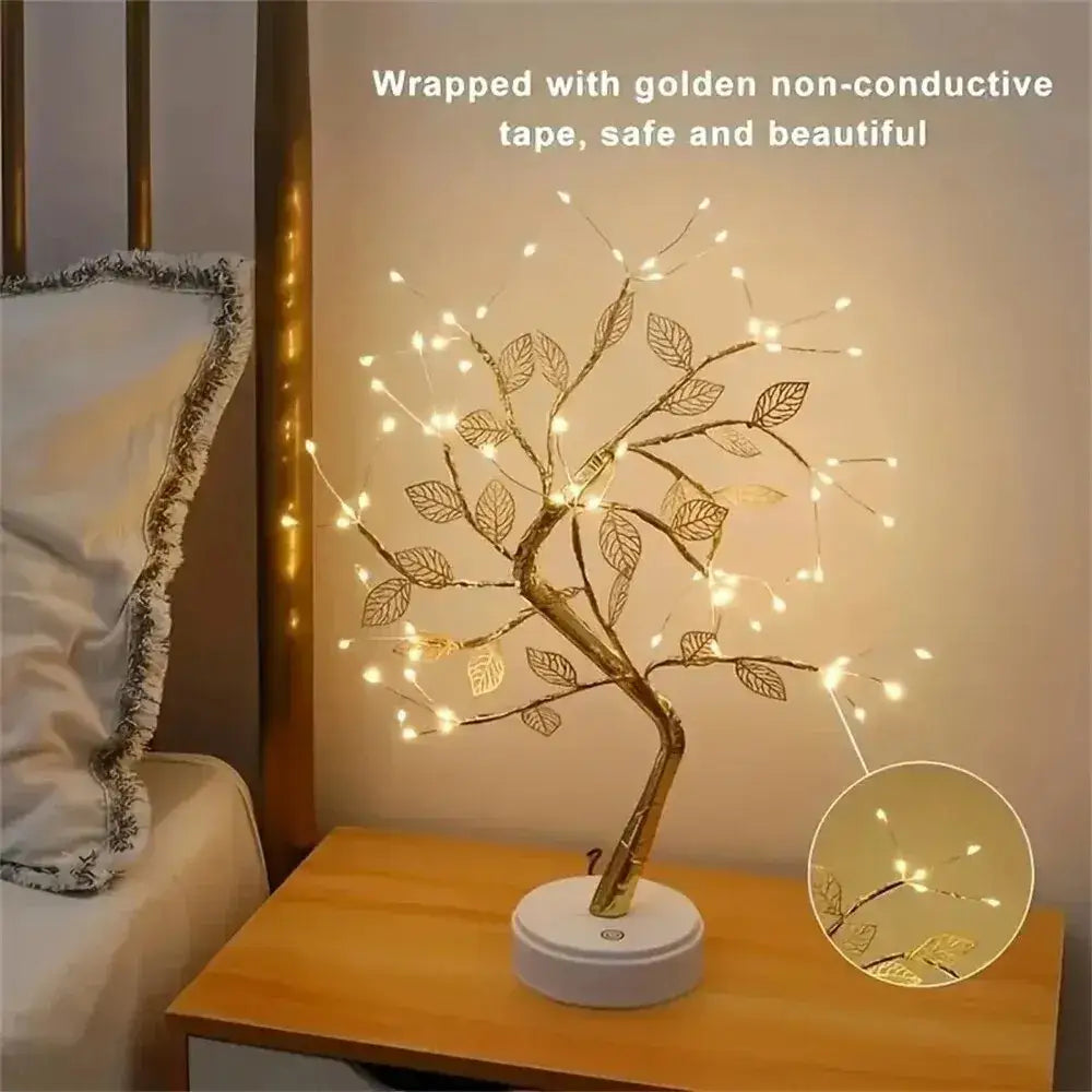 DecorBites™ LED Rose Leaf Table Lamp USB Christmas Tree Fairy Light Night Lights Home DIY Party Wedding Bedroom Decoration Mother's Day Gift