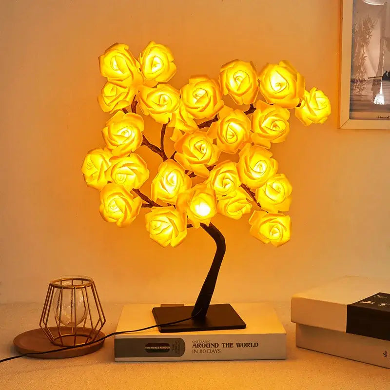 DecorBites™ LED Rose Leaf Table Lamp USB Christmas Tree Fairy Light Night Lights Home DIY Party Wedding Bedroom Decoration Mother's Day Gift