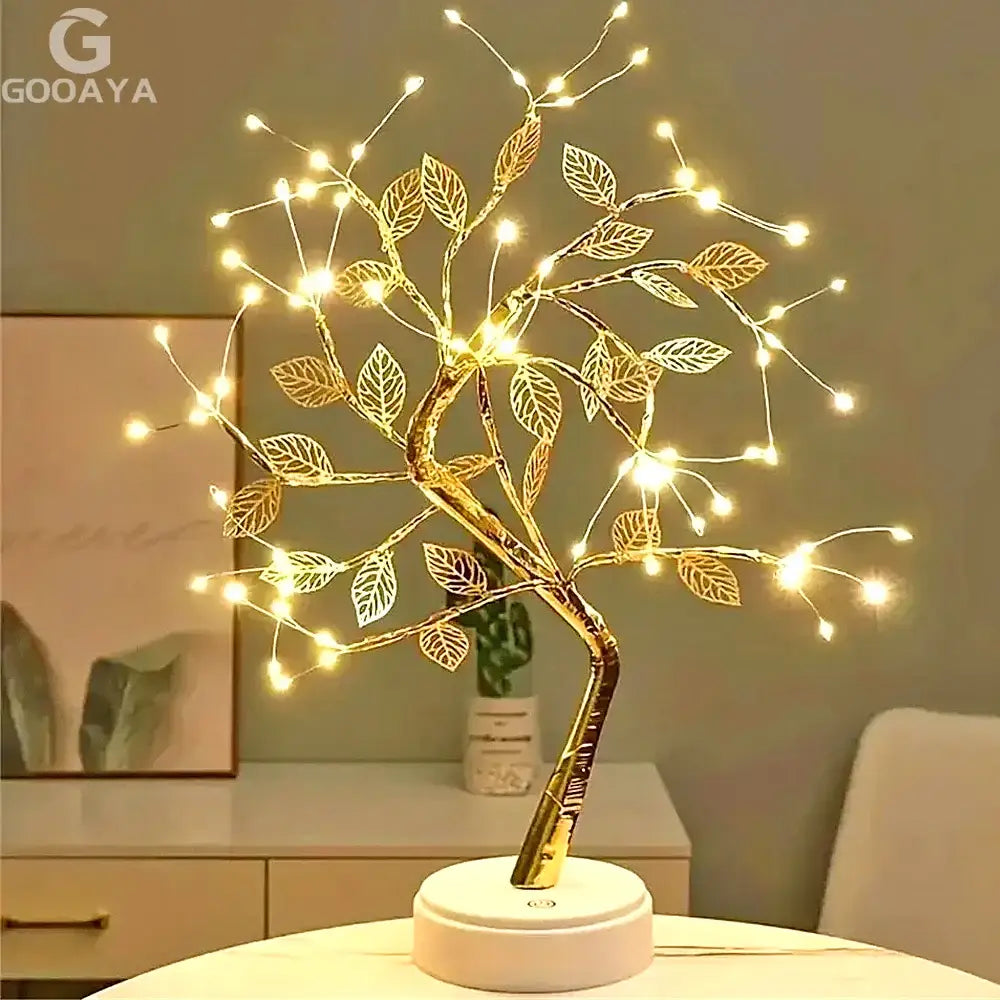 DecorBites™ LED Rose Leaf Table Lamp USB Christmas Tree Fairy Light Night Lights Home DIY Party Wedding Bedroom Decoration Mother's Day Gift