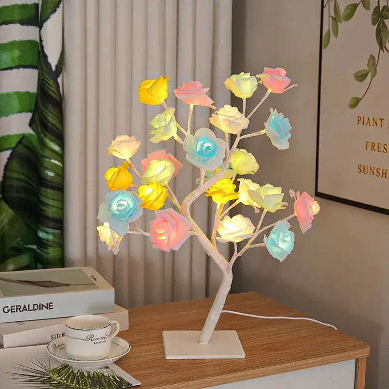 مصباح شجرة الورد LED من DecorBites™، ضوء ليلي على شكل زهرة يعمل بمنفذ USB، إضاءة جوية لحفلات الأعياد وحفلات الزفاف وهدايا الأحبة وديكور المنزل