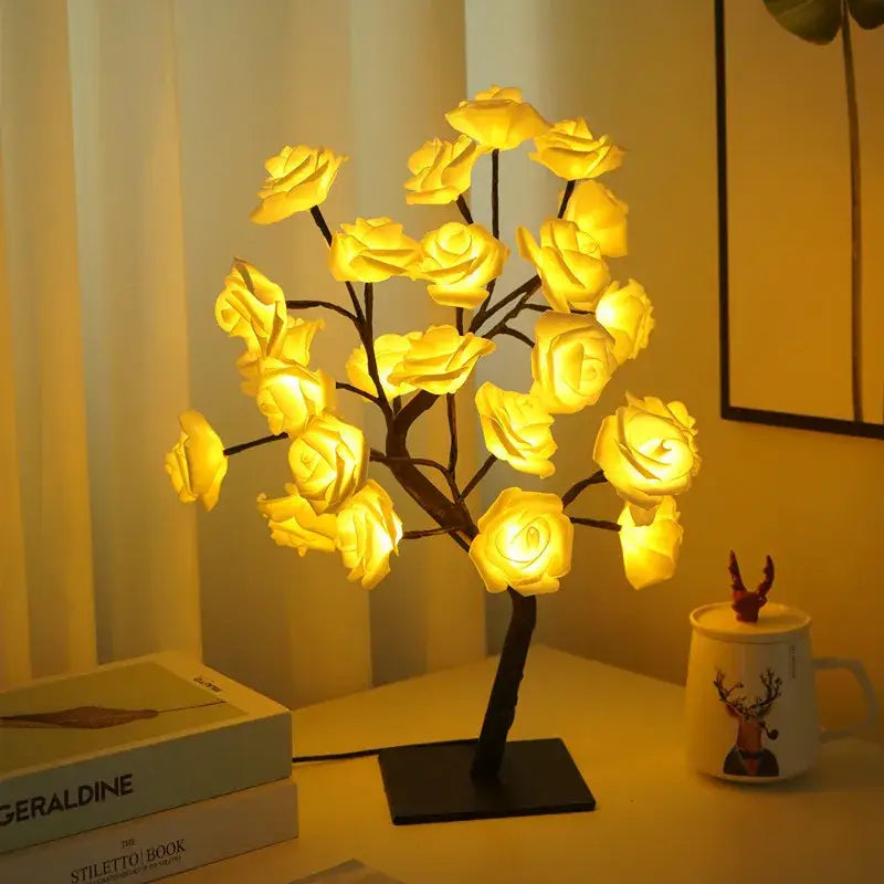 مصباح شجرة الورد LED من DecorBites™، ضوء ليلي على شكل زهرة يعمل بمنفذ USB، إضاءة جوية لحفلات الأعياد وحفلات الزفاف وهدايا الأحبة وديكور المنزل
