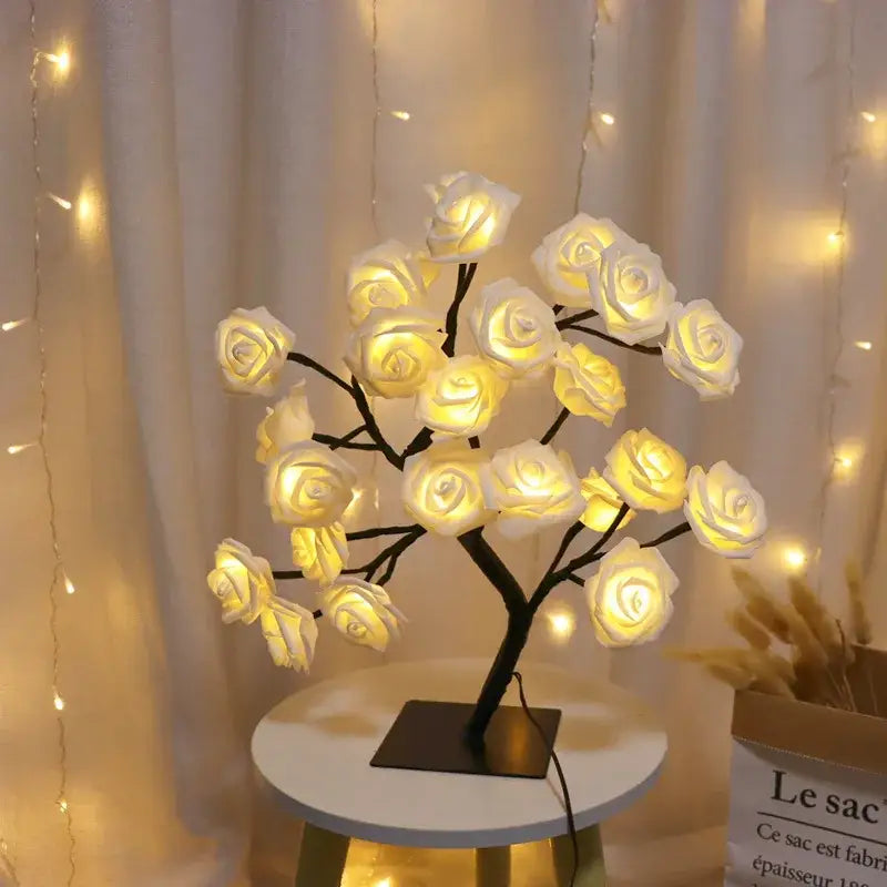 مصباح شجرة الورد LED من DecorBites™، ضوء ليلي على شكل زهرة يعمل بمنفذ USB، إضاءة جوية لحفلات الأعياد وحفلات الزفاف وهدايا الأحبة وديكور المنزل