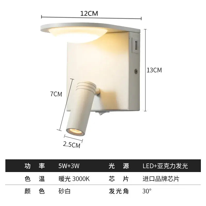 DecorBites™ LED Rotary Square Wall Lamp for Home Bedroom Study with USB Charging