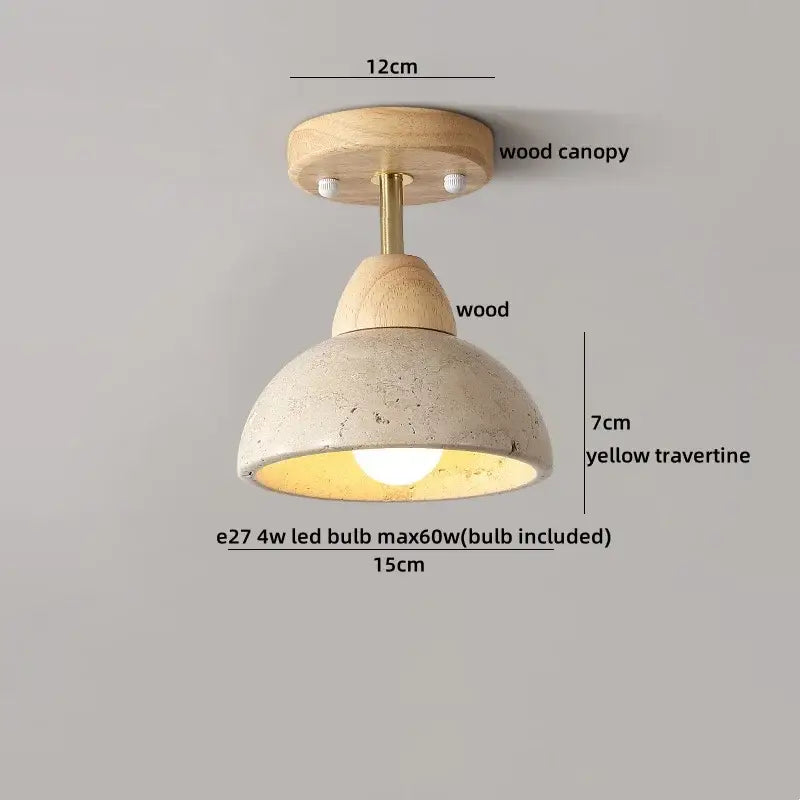 DecorBites™ LED Rotatable Ceiling Lamp White Glass Yellow Travertine Wood Nordic Modern