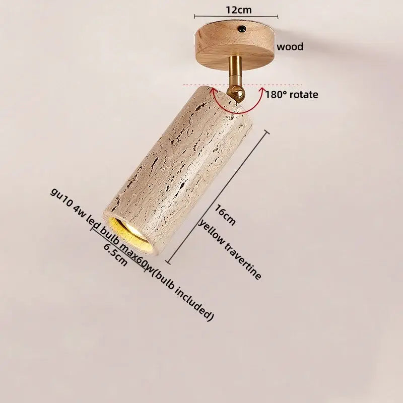 DecorBites™ LED Rotatable Ceiling Lamp White Glass Yellow Travertine Wood Nordic Modern