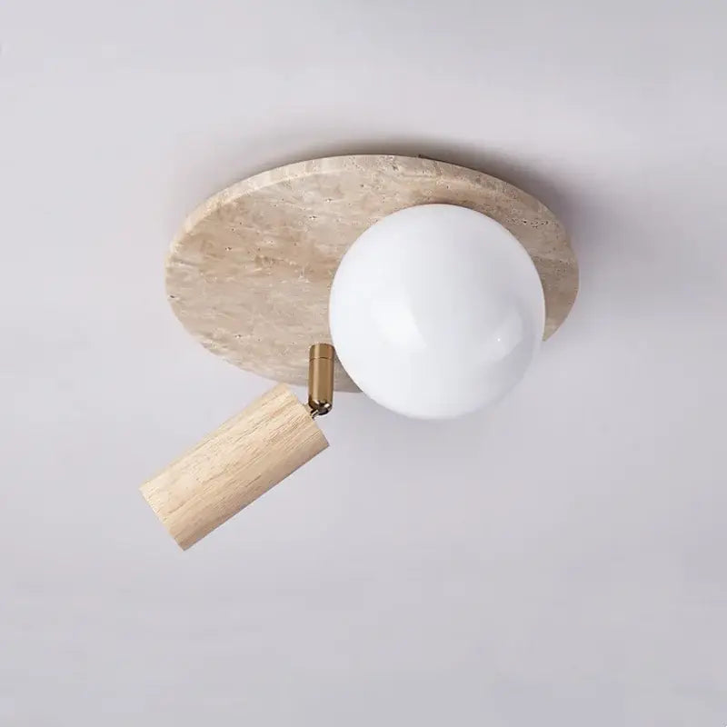 DecorBites™ LED Rotatable Ceiling Lamp White Glass Yellow Travertine Wood Nordic Modern