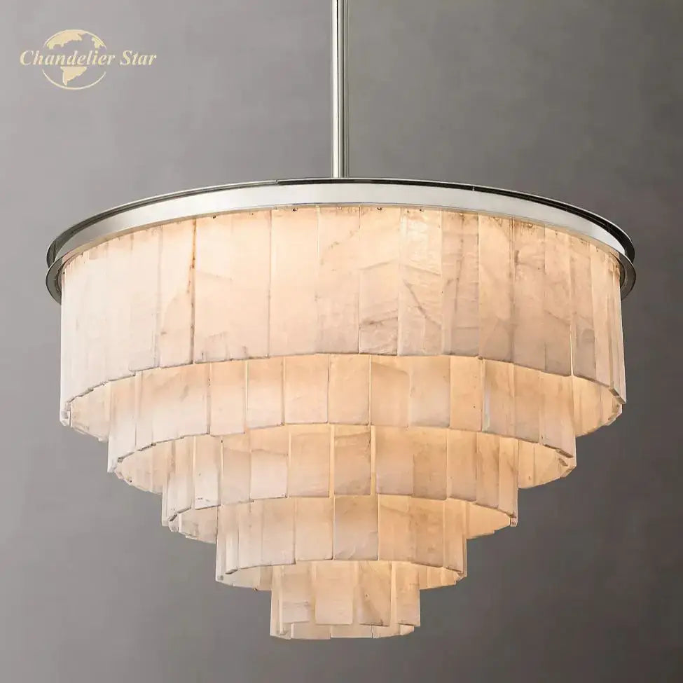 DecorBites™ LED Round Glace Calcite Chandelier for Dining Room - Contemporary Crystal Hanging Lamp