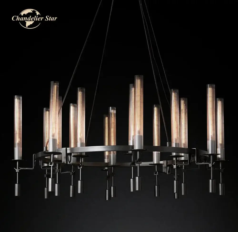 DecorBites™ LED Round Glass Chandelier for Living Dining Room Lighting