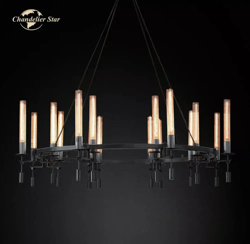 DecorBites™ LED Round Glass Chandelier for Living Dining Room Lighting