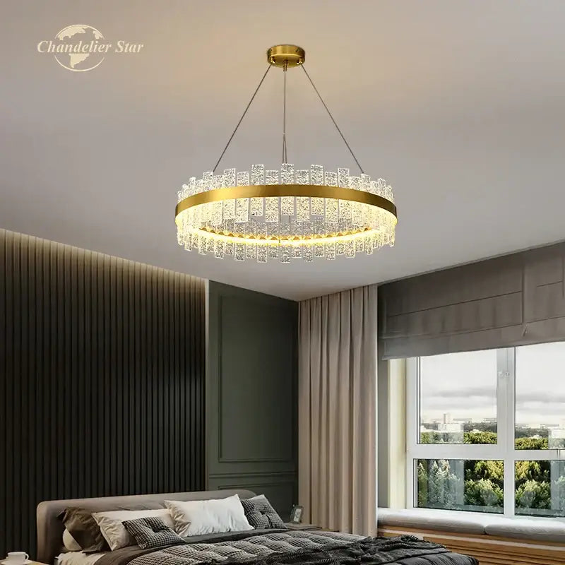 DecorBites™ LED Round Glass Chandelier: Modern Nordic Stainless Steel Pendant Light for Bedroom & Living Room