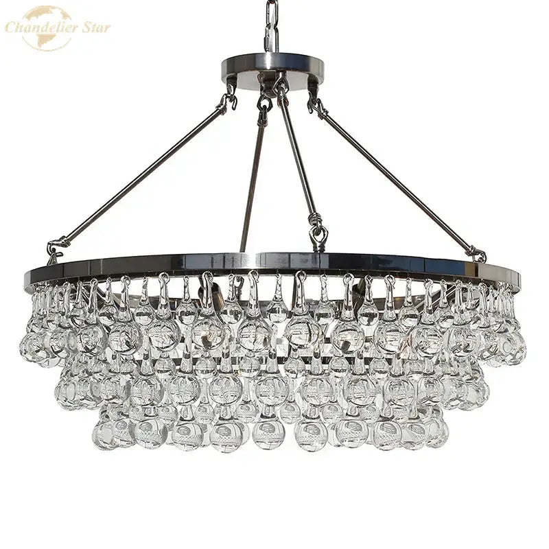 DecorBites™ LED Round Glass Chandeliers Raindrop Pendant Lights Modern Living Hanging Lamps