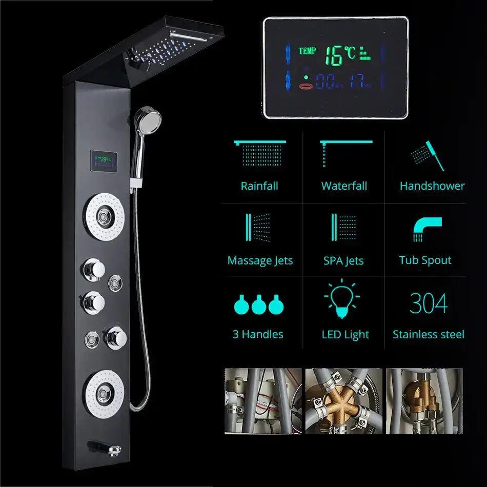 DecorBites™ LED Shower Panel Column Bathtub Mixer Tap with Temperature Screen Massage.