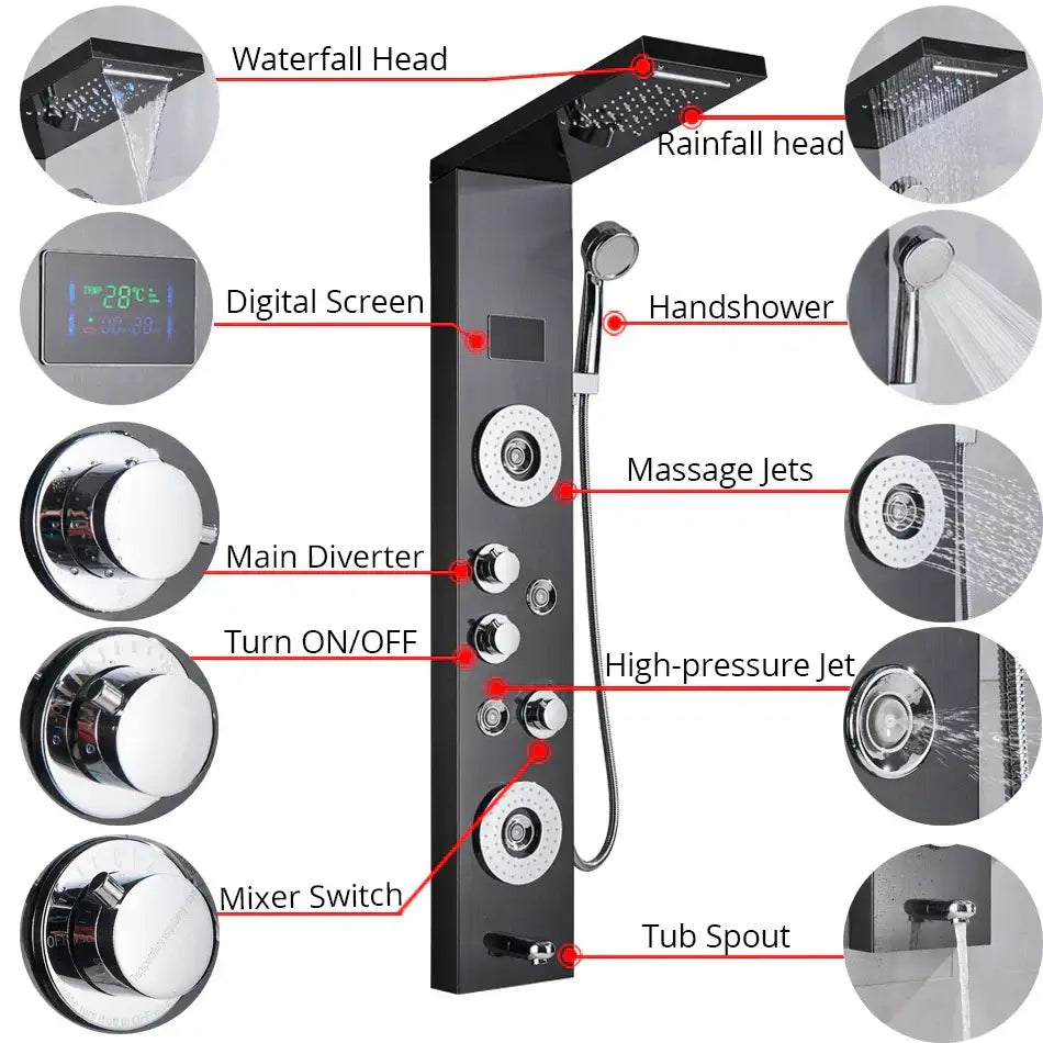 DecorBites™ LED Shower Panel Column Bathtub Mixer Tap with Temperature Screen Massage.