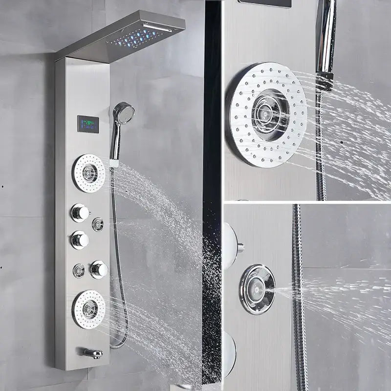 DecorBites™ LED Shower Panel Column Faucet with Rainfall Waterfall, Back Jet, Mixer Tap