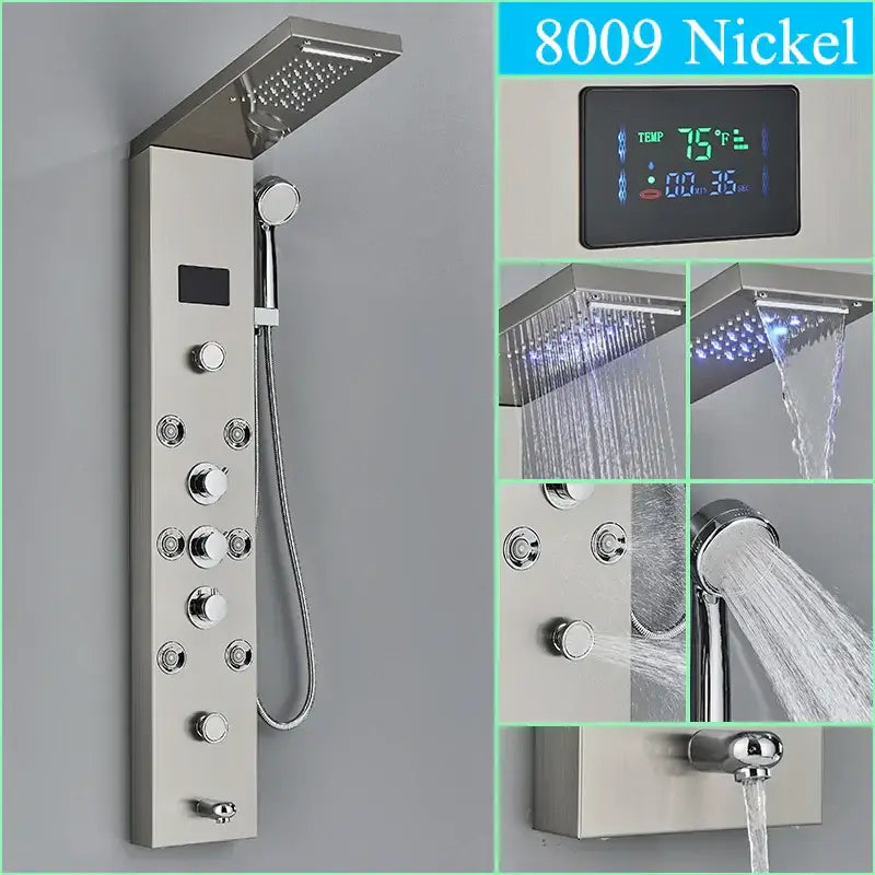 DecorBites™ LED Shower Panel Column Faucet with Rainfall Waterfall, Back Jet, Mixer Tap