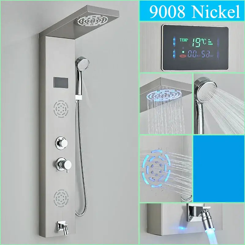 DecorBites™ LED Shower Panel Column Faucet with Rainfall Waterfall, Back Jet, Mixer Tap