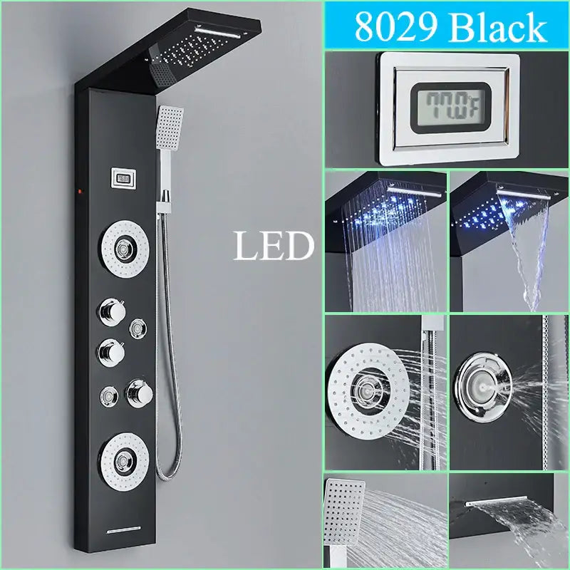 DecorBites™ LED Shower Panel Tower Rain/Waterfall Massage Spa Jets Bathroom Column