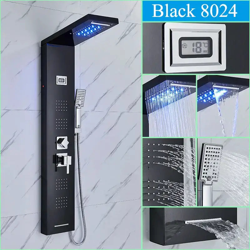 DecorBites™ LED Shower Panel Tower Rain/Waterfall Massage Spa Jets Bathroom Column