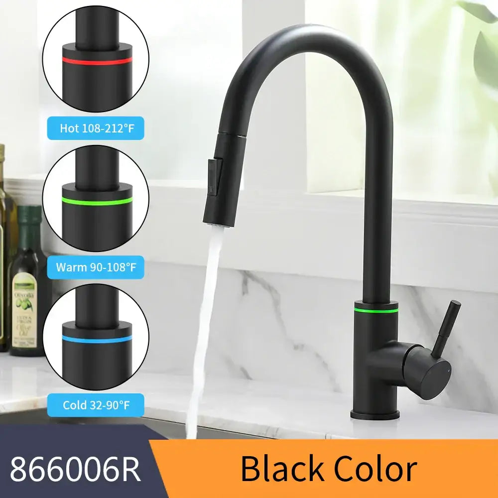 DecorBites™ LED Single Hole Kitchen Faucet with Pull Out Spout and Stream Sprayer