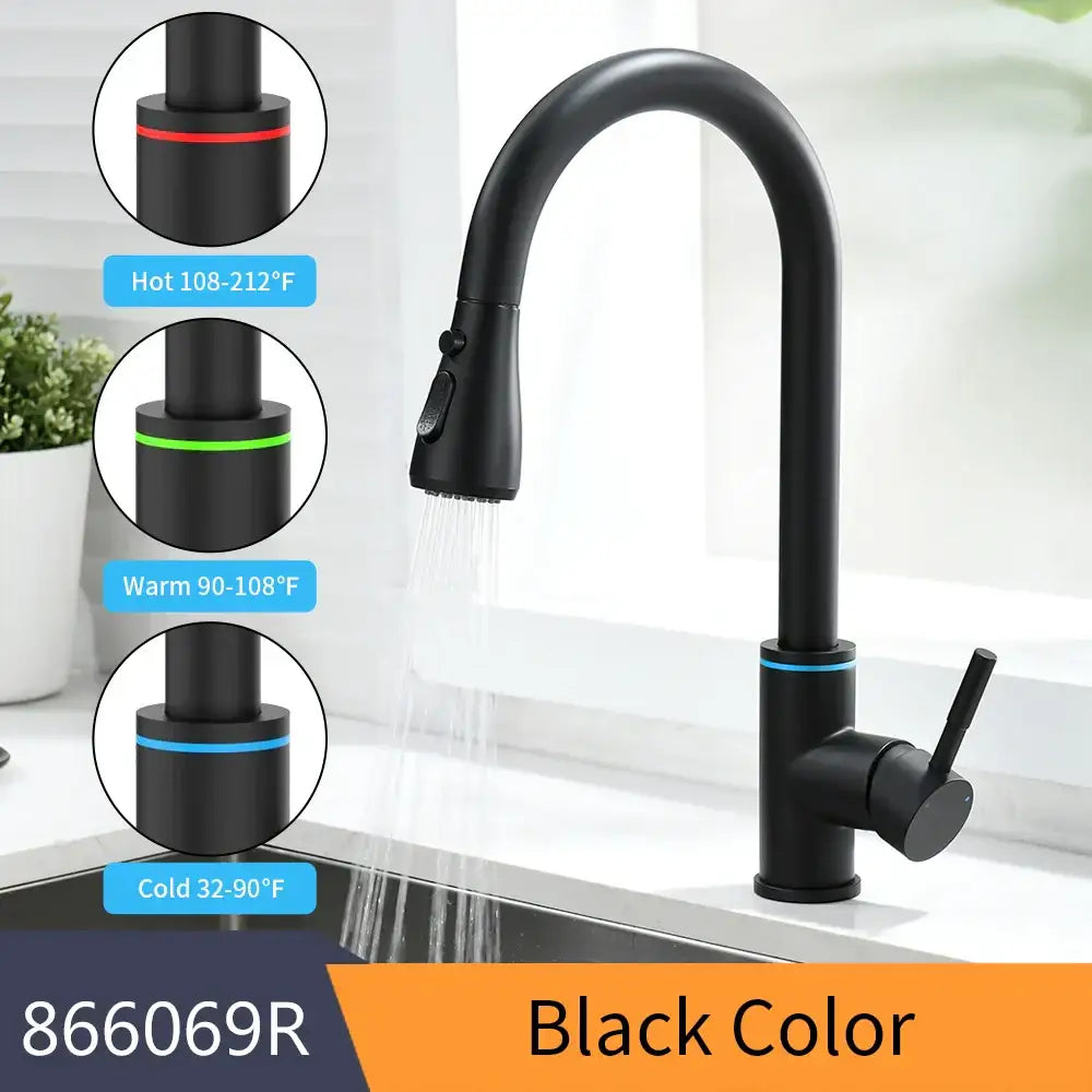 DecorBites™ LED Single Hole Kitchen Faucet with Pull Out Spout and Stream Sprayer