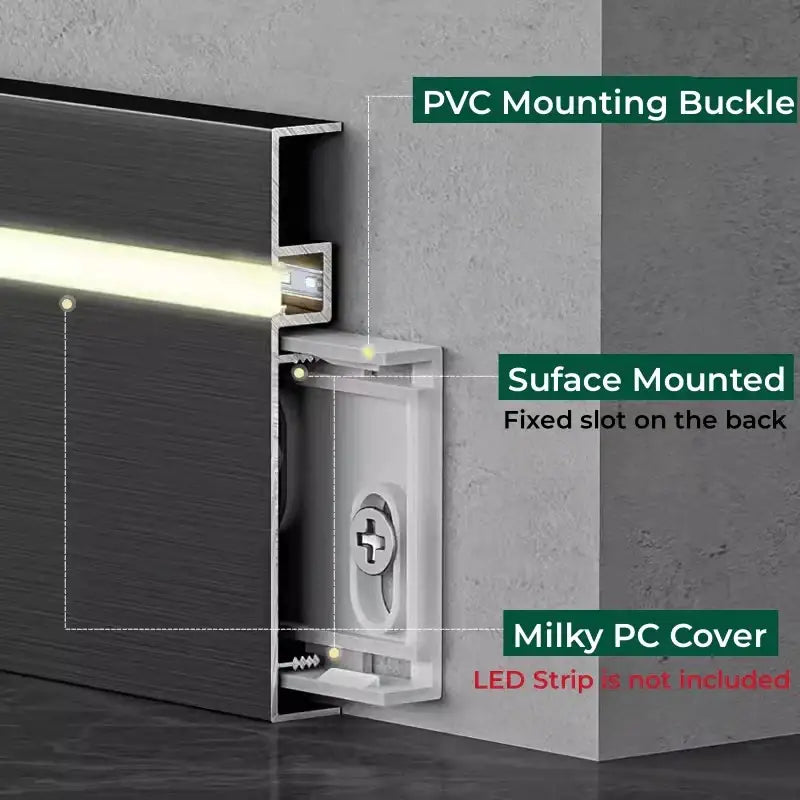 DecorBites™ LED Skirting Aluminum Profiles: Brushed Gold/Black, Conner Baseboard, Diffuser, Stair, Floor, Wall Decor